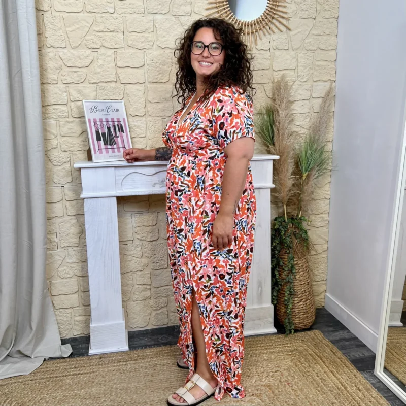 Robe Fleurie By One (T40-48) - corail - 48