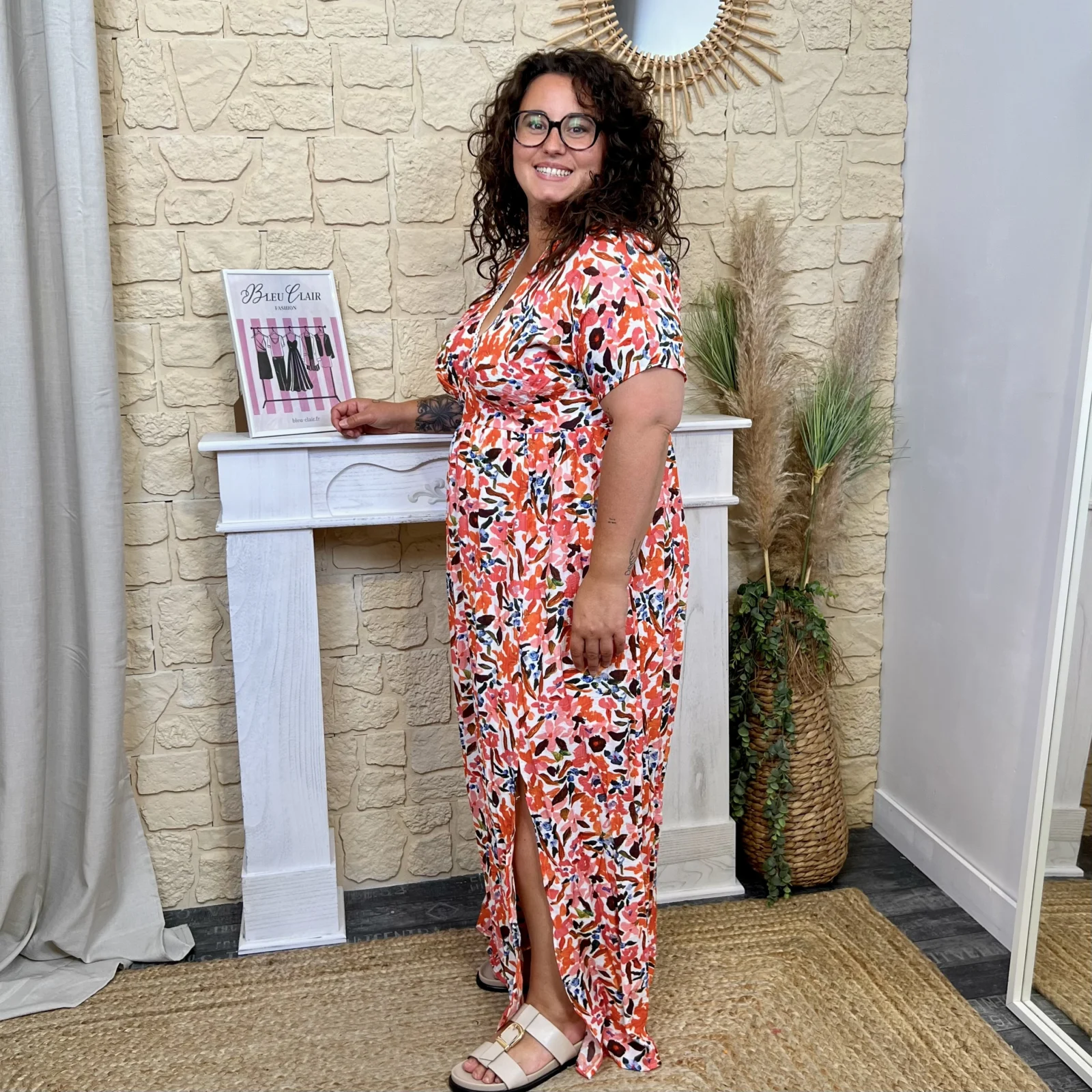 Robe Fleurie (T40-48) - corail - 48
