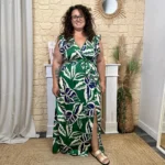 Robe longue feuillage (T40-T48) - vert - 48