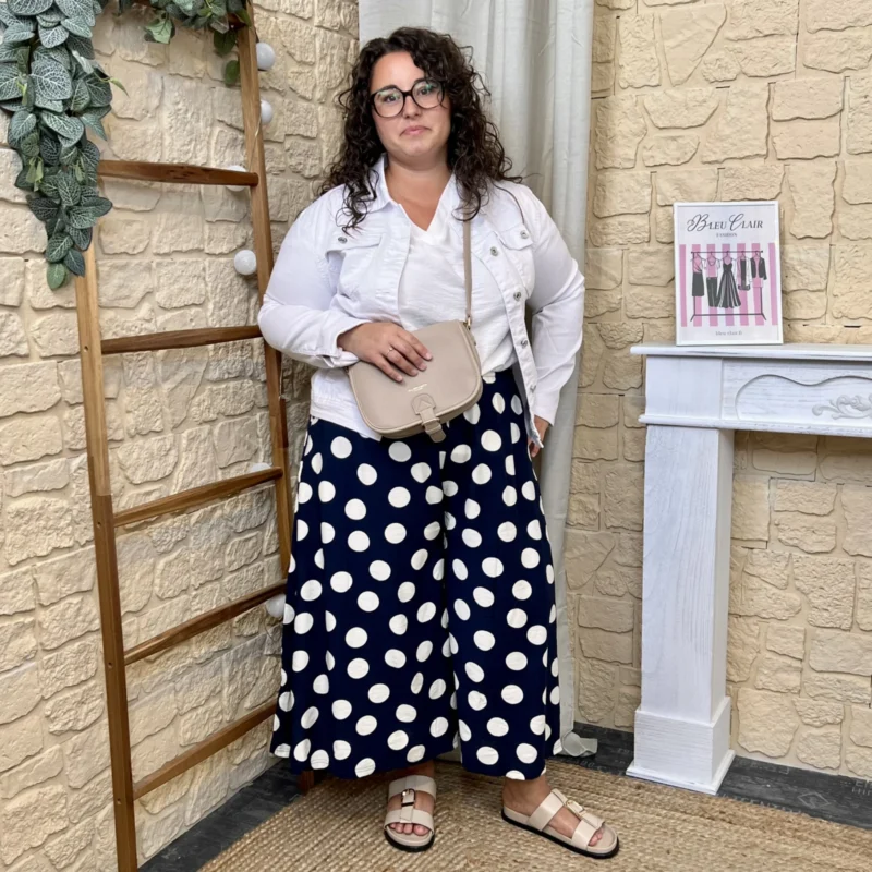 Pantalon flou à pois - marine-pois - 52