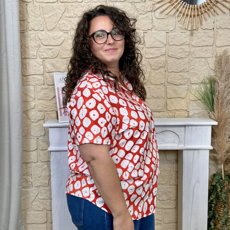 Chemise motif écailles - rouge - 52