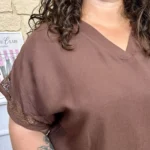 Blouse manches dentelle (T44-52) - marron - 52