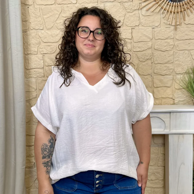 Blouse fluide unie - blanc - 58