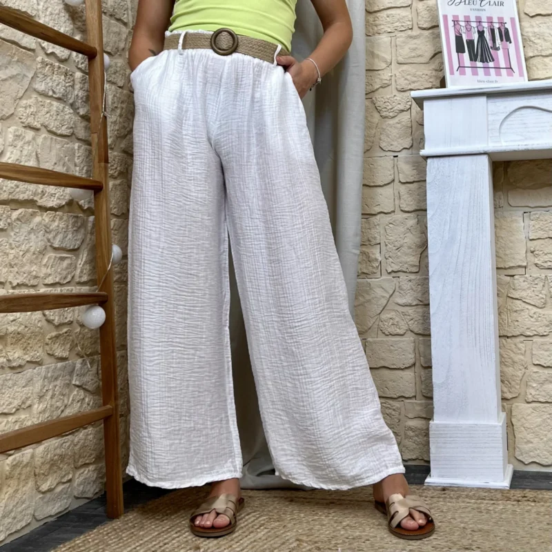 Pantalon fluide blanc et ceinture