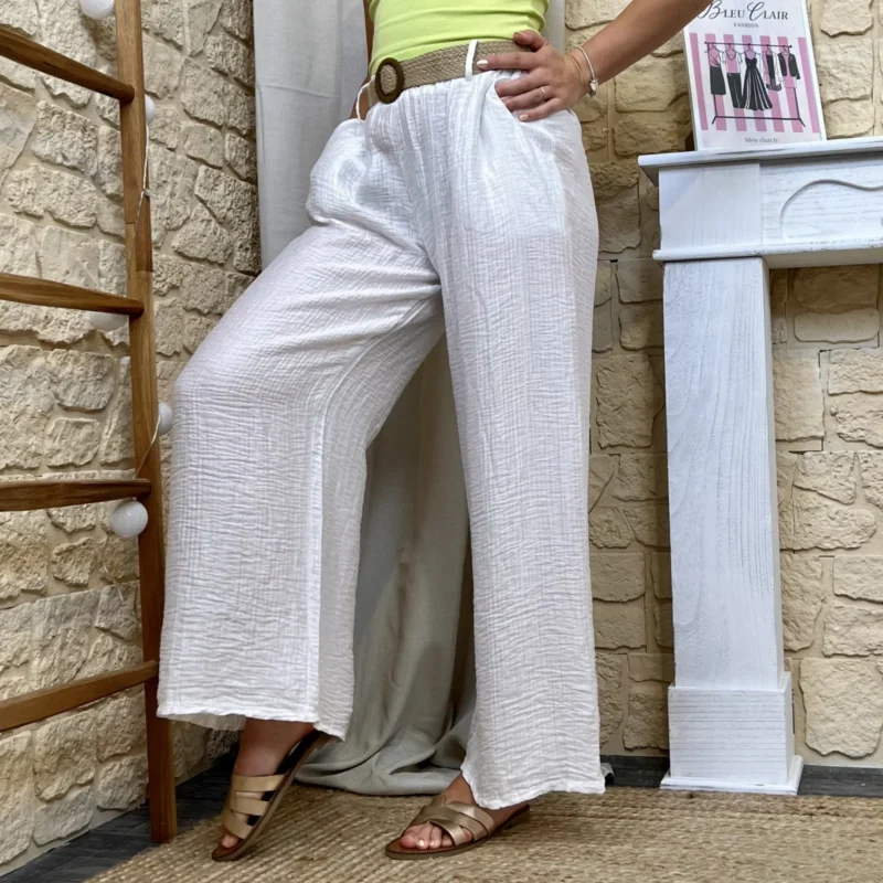 Pantalon fluide blanc et ceinture - blanc - taille-unique