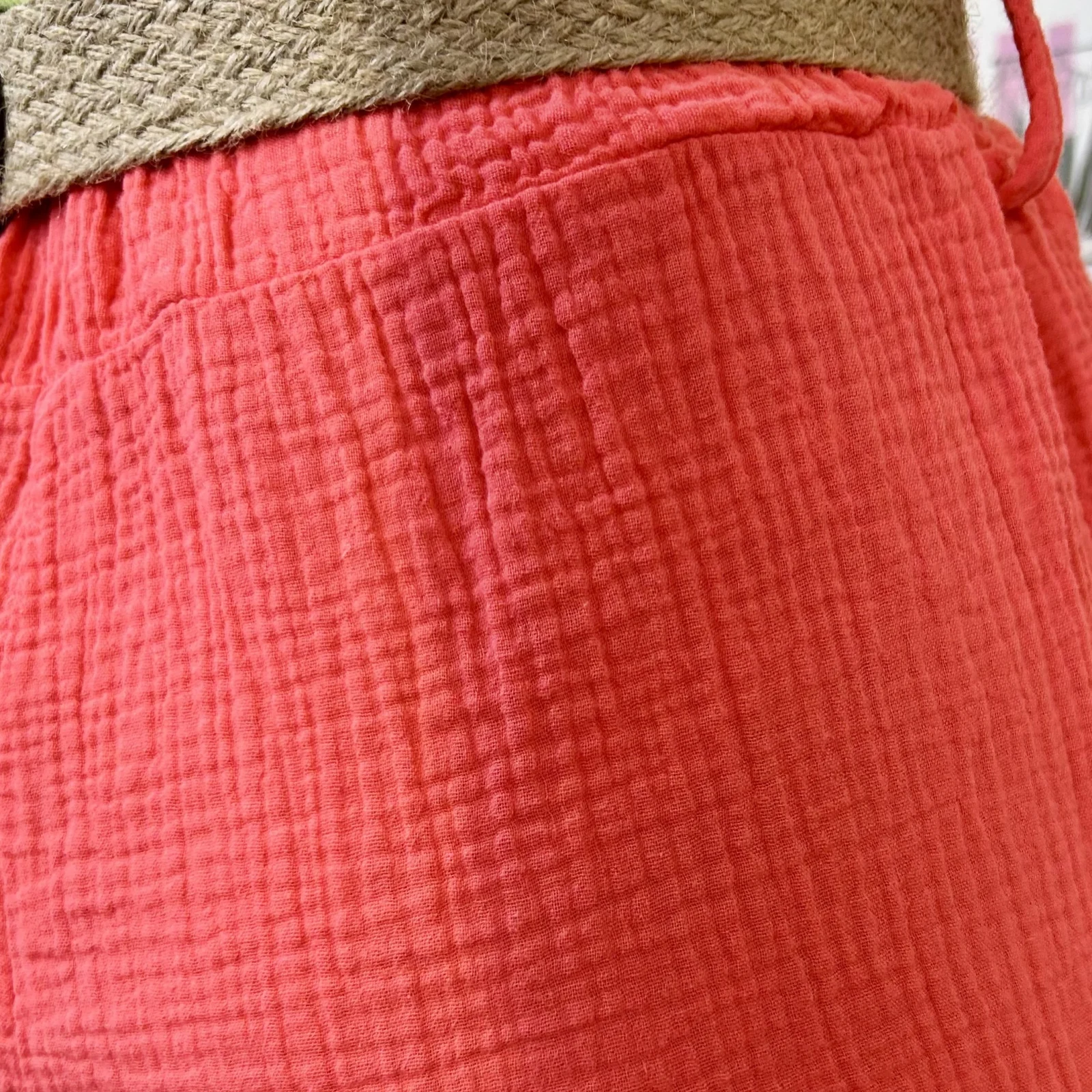 Pantalon gaze de coton et ceinture (TU) - corail - taille-unique