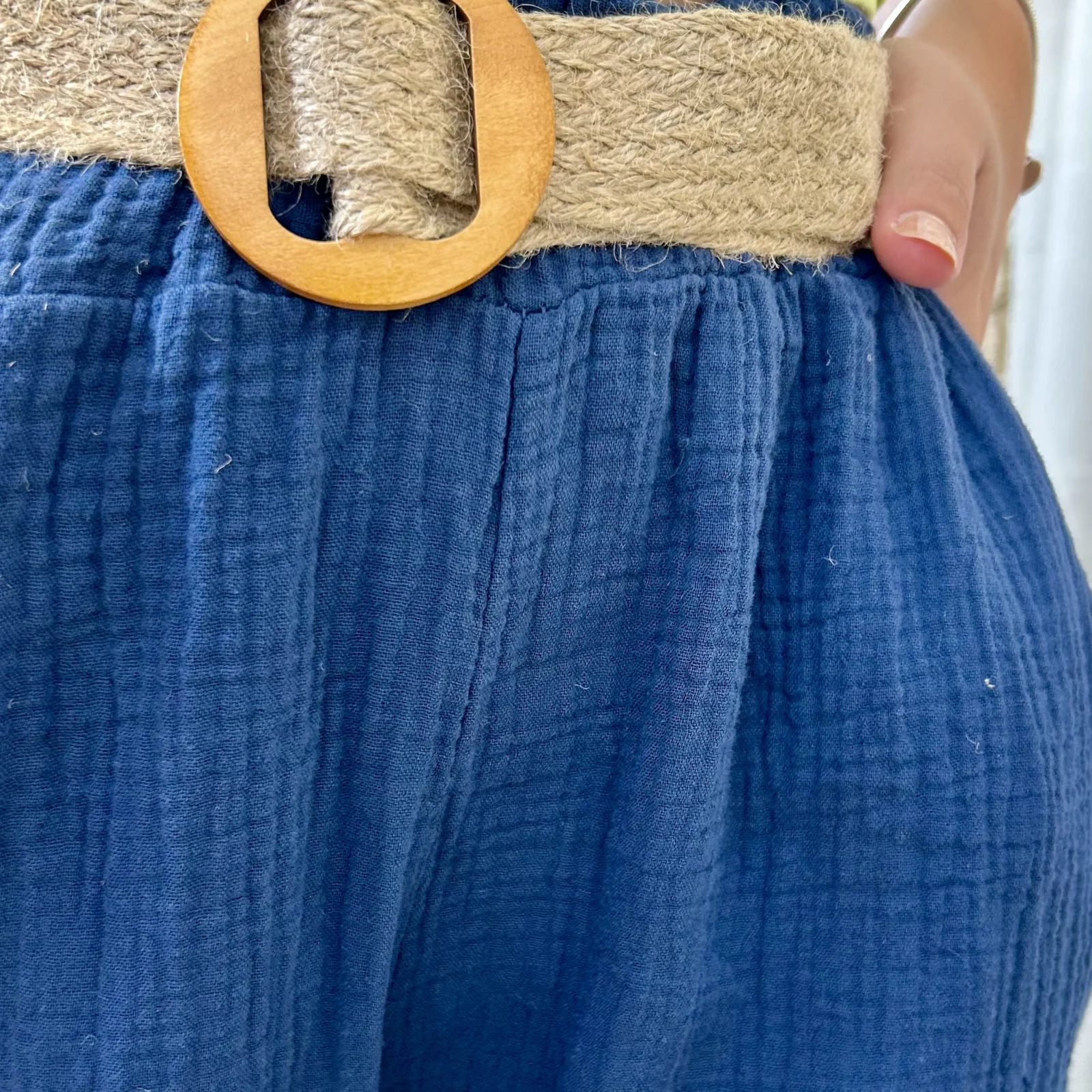 Pantalon gaze de coton et ceinture (TU) - marine - taille-unique
