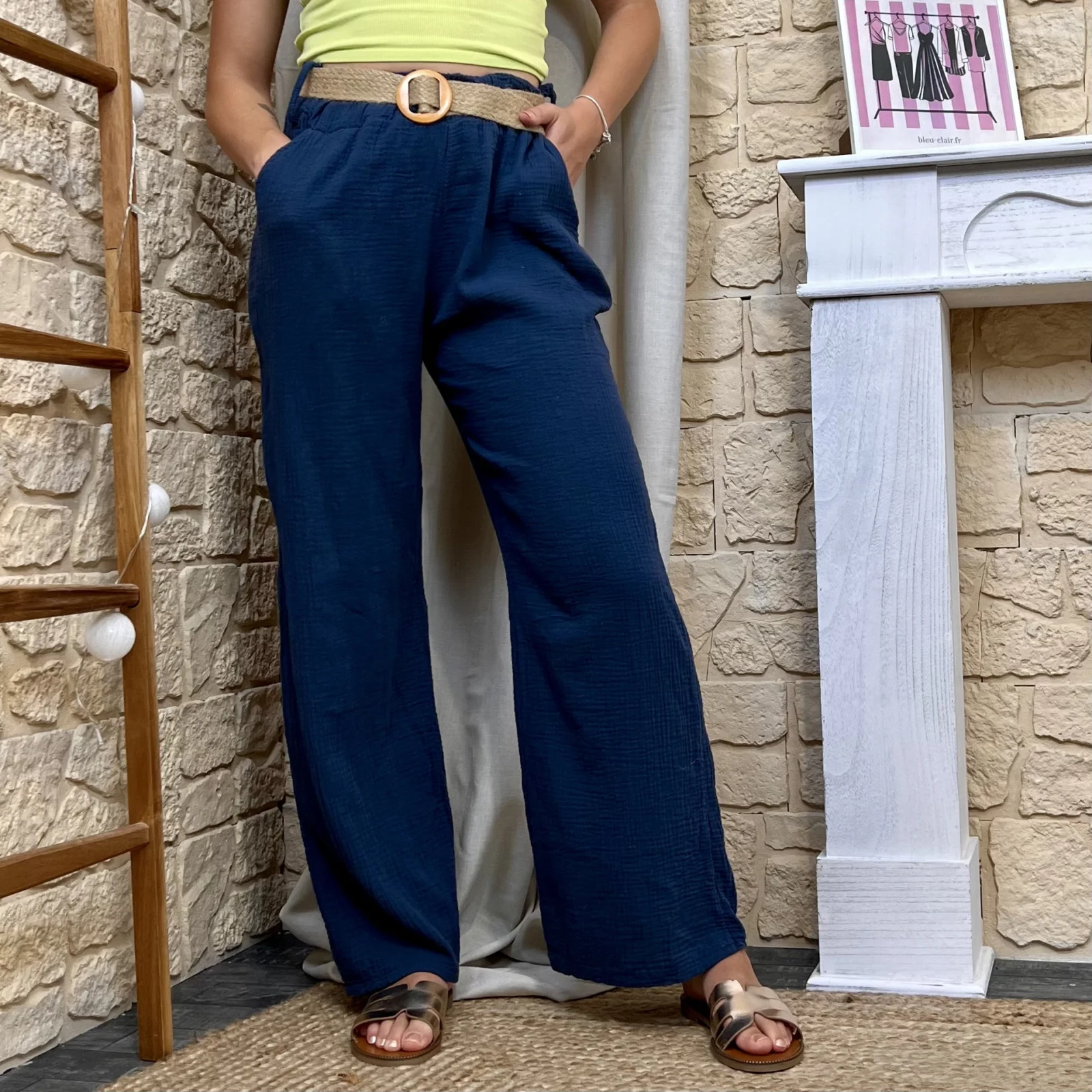 Pantalon gaze de coton et ceinture (TU) - marine - taille-unique