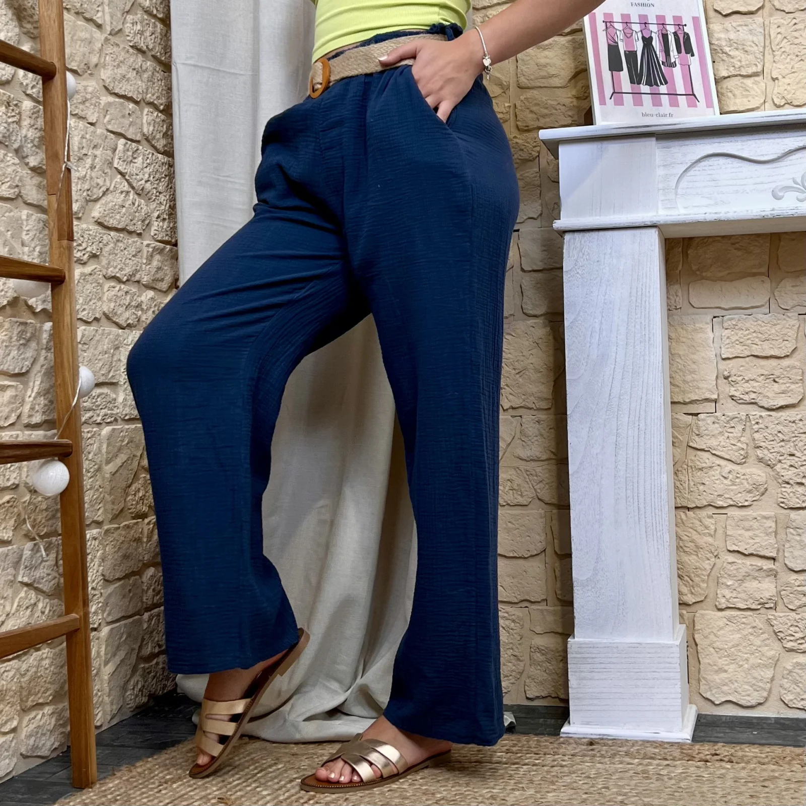 Pantalon gaze de coton et ceinture (TU) - marine - taille-unique
