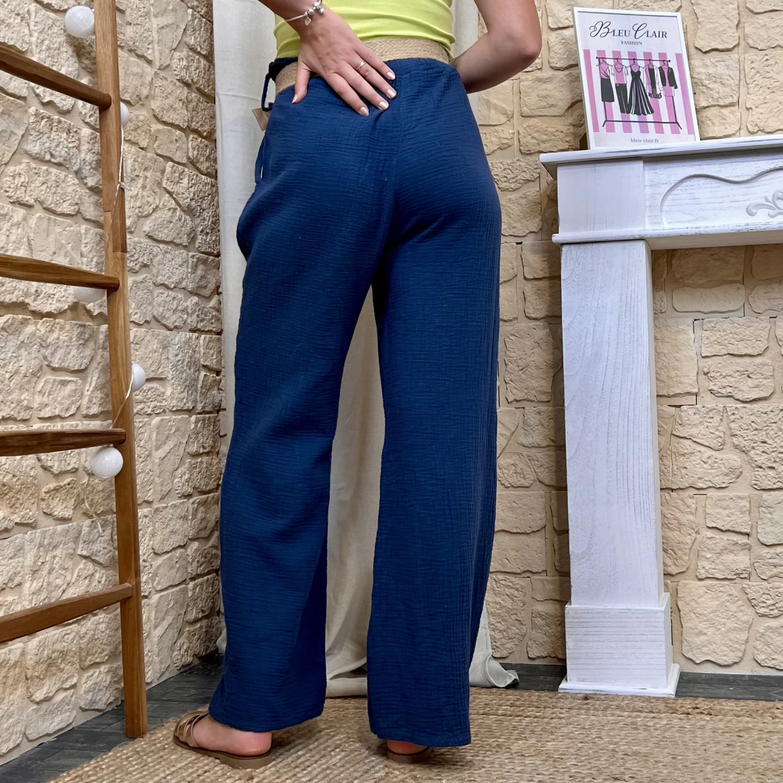 Pantalon gaze de coton et ceinture (TU) - marine - taille-unique