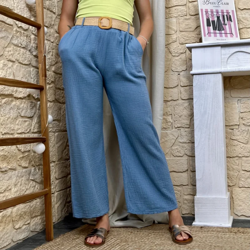 Pantalon flare en gaze de coton - bleu-jeans - taille-unique