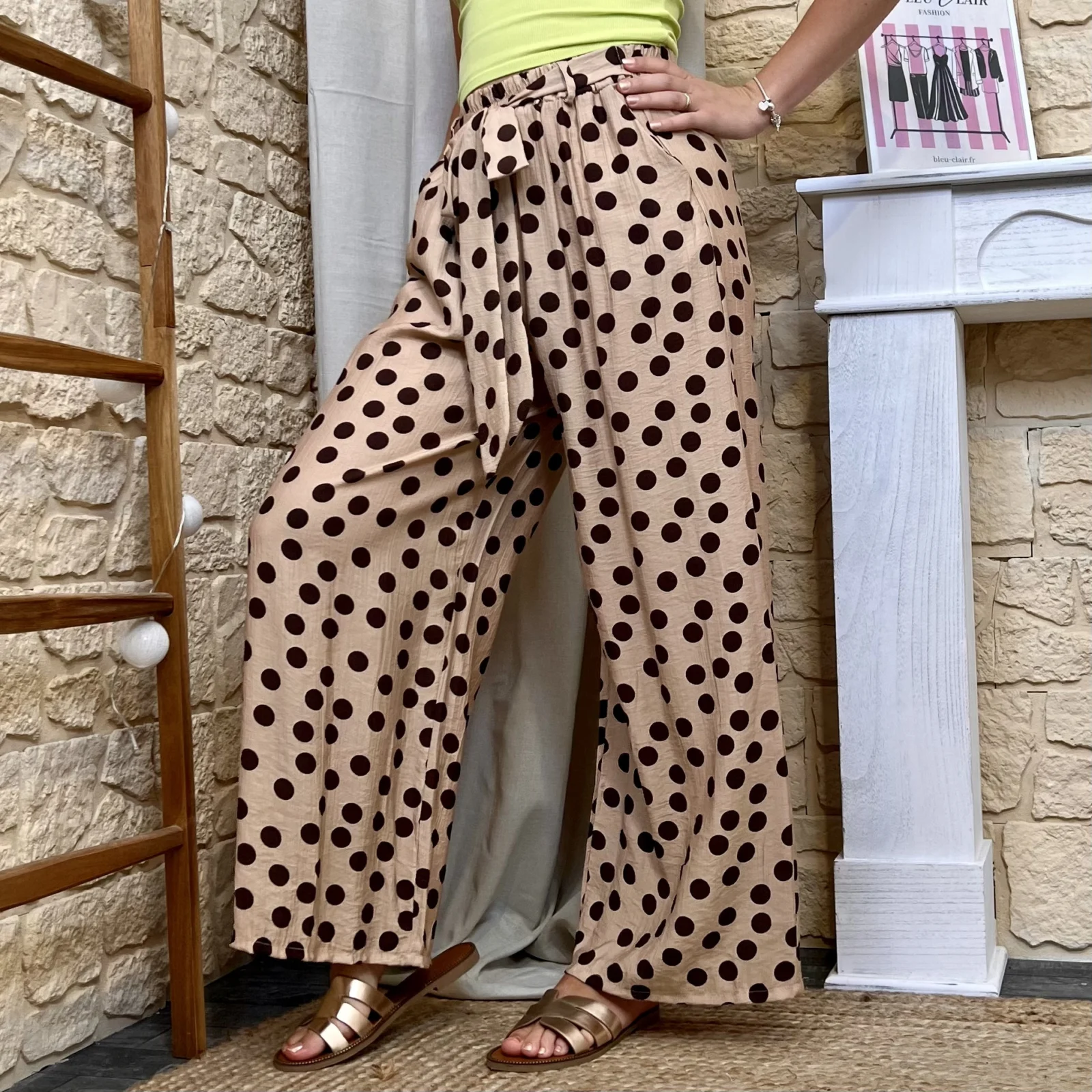 Pantalon fluide à pois - beige - taille-unique