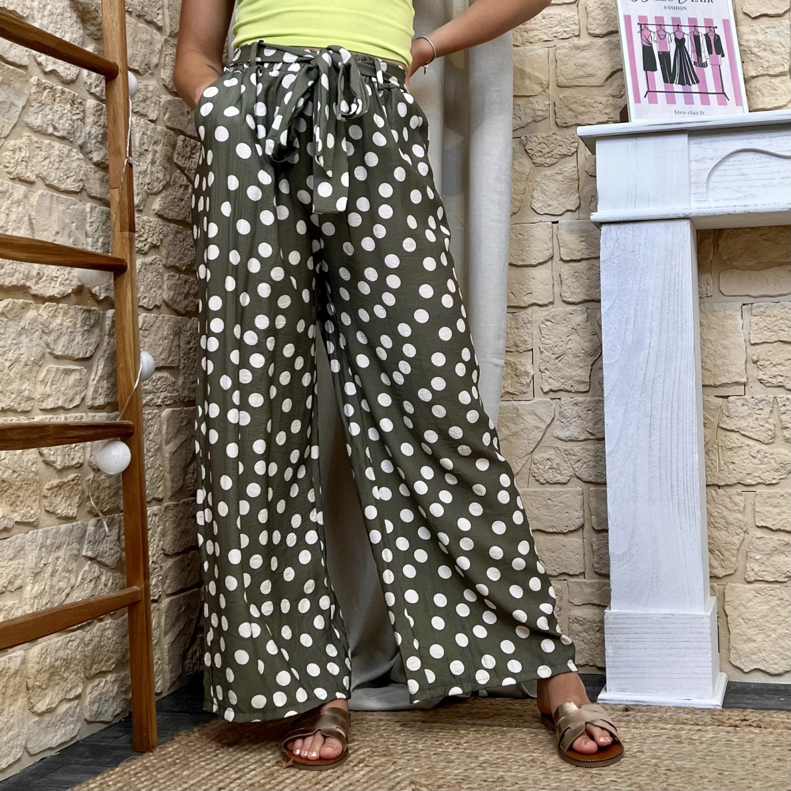 Pantalon fluide à pois - kaki - taille-unique
