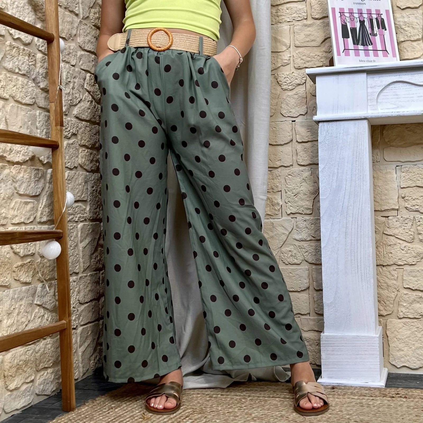 Pantalon à pois et ceinture - kaki-pois - taille-unique