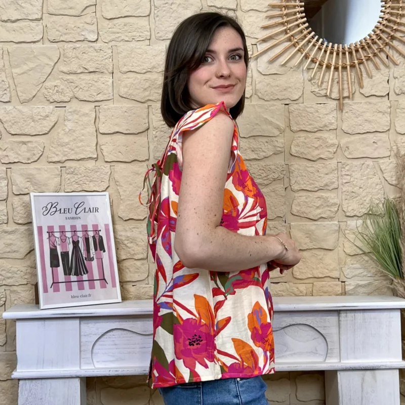 Blouse imprimé tropical - fuchsia - 38