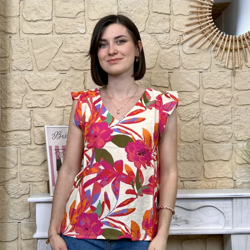 Blouse imprimé tropical - fuchsia - 38