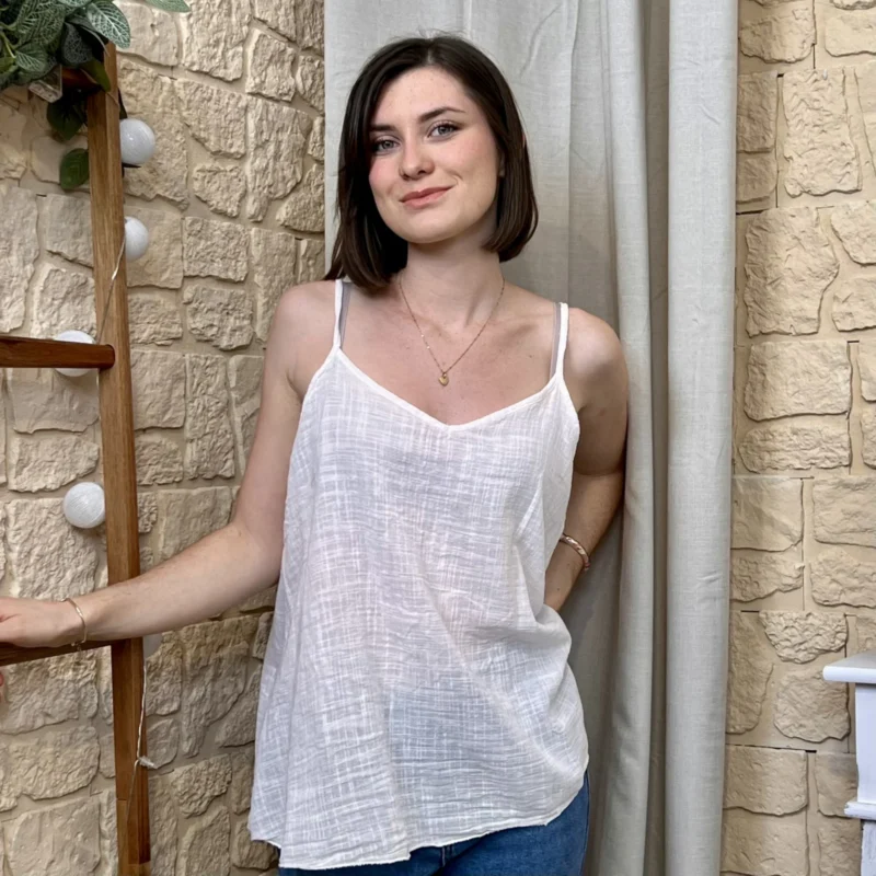 Top femme fluide à fines bretelles et col V - blanc - taille-unique