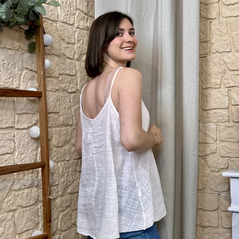 Top femme fluide à fines bretelles et col V - blanc - taille-unique