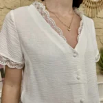 Blouse dentelle boutonnée (T36-T40) - blanc - 38