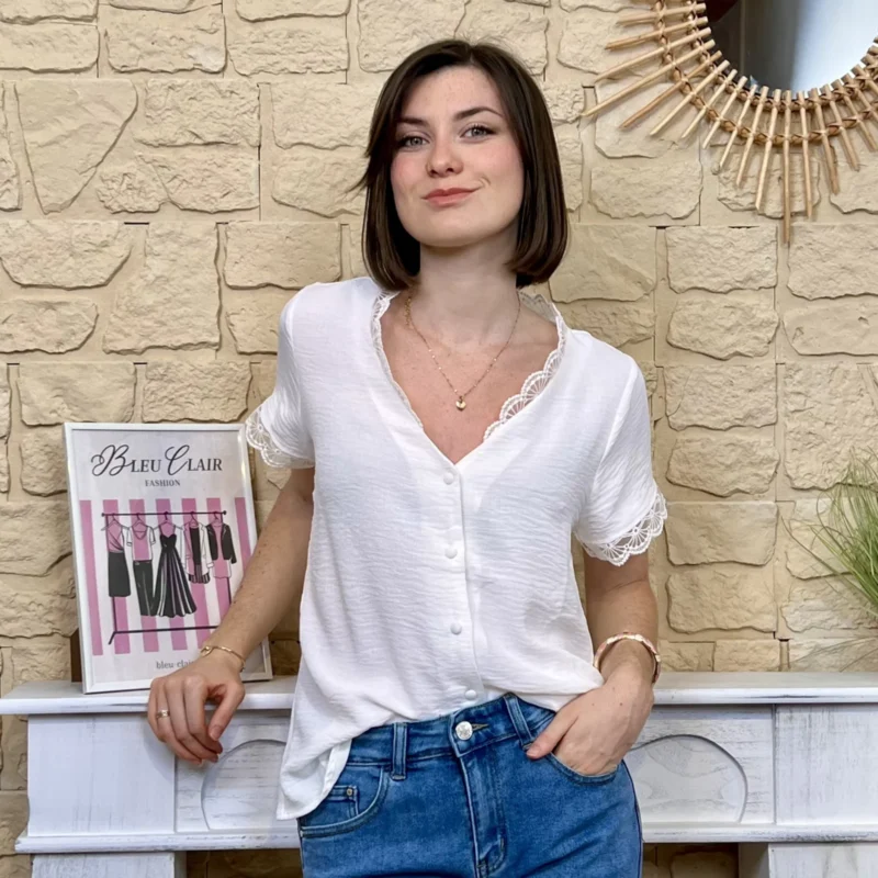 Blouse dentelle boutonnée (T36-T40) - blanc - 38