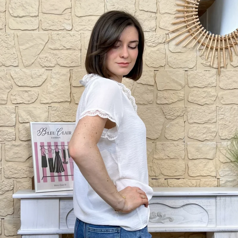 Blouse dentelle boutonnée (T36-T40) - blanc - 38