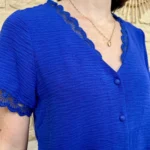 Blouse dentelle boutonnée (T36-T40) - bleu-royal - 38