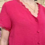 Blouse dentelle boutonnée (T36-T40) - fuchsia - 38