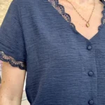Blouse dentelle boutonnée (T36-T40) - marine - 38