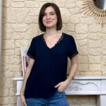 Blouse dentelle boutonnée (T36-T40) - marine - 38