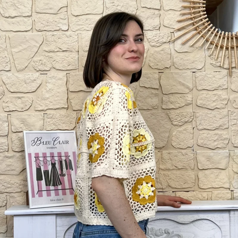 Pull en crochet - beige-moutarde - 38