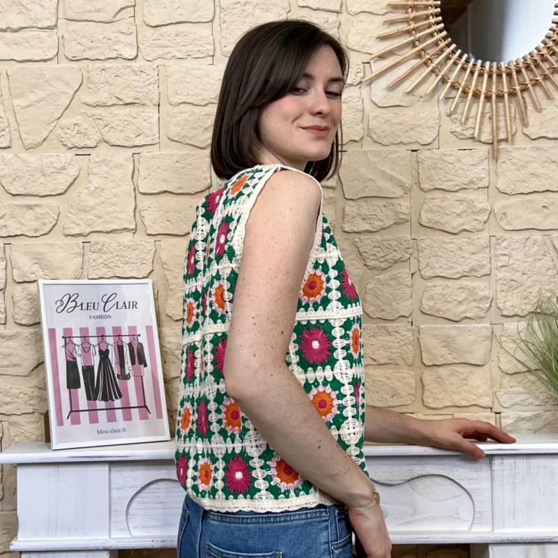 Débardeur crochet fleuri - vert-bresil - 38