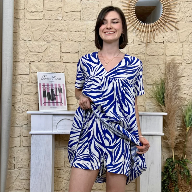 Robe-short zebrée - bleu-royal - 38