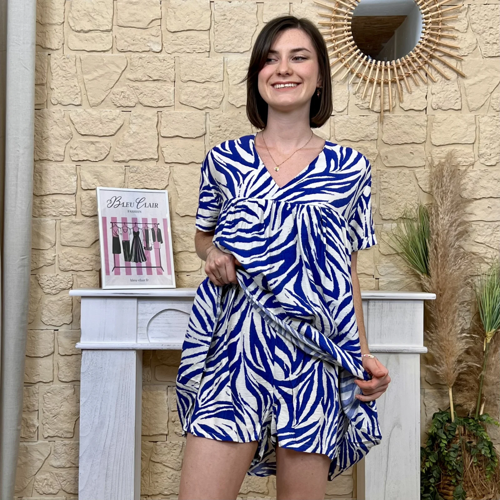 Robe-short zebrée - bleu-royal - 38
