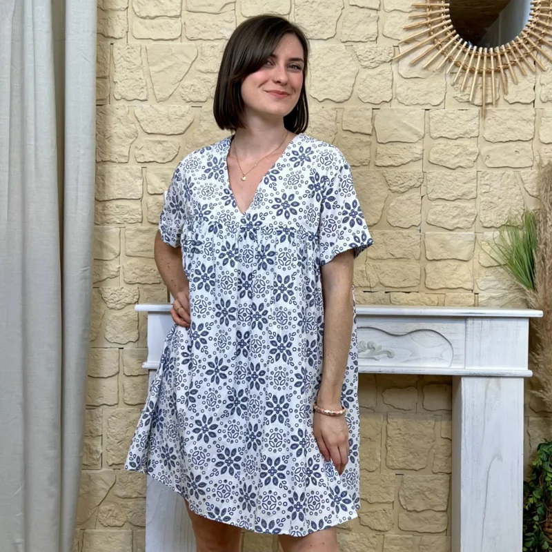 Robe-Short "Rhodes" (T36-T40) - blanc-marine - 38
