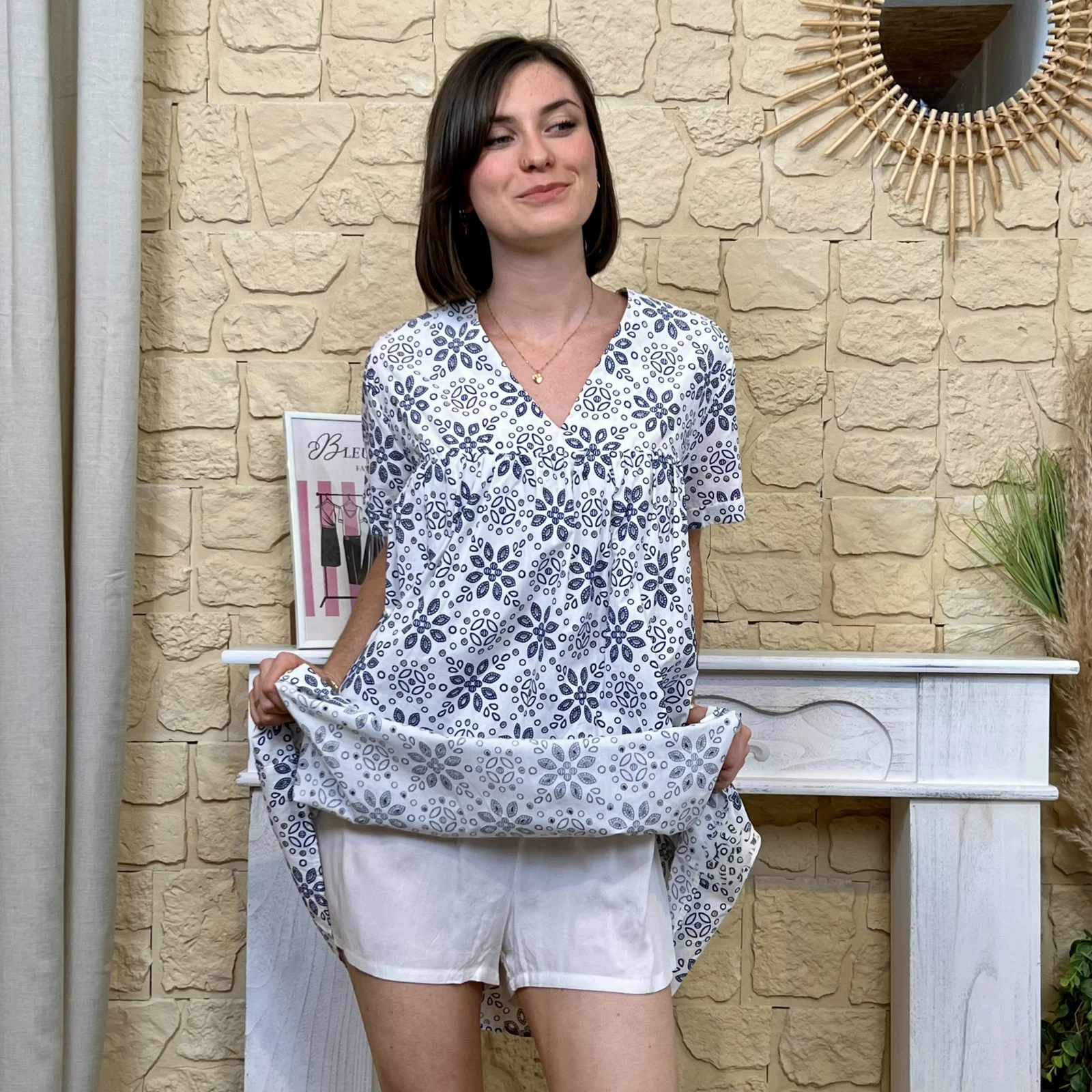 Robe-Short "Rhodes" (T36-T40) - blanc-marine - 38
