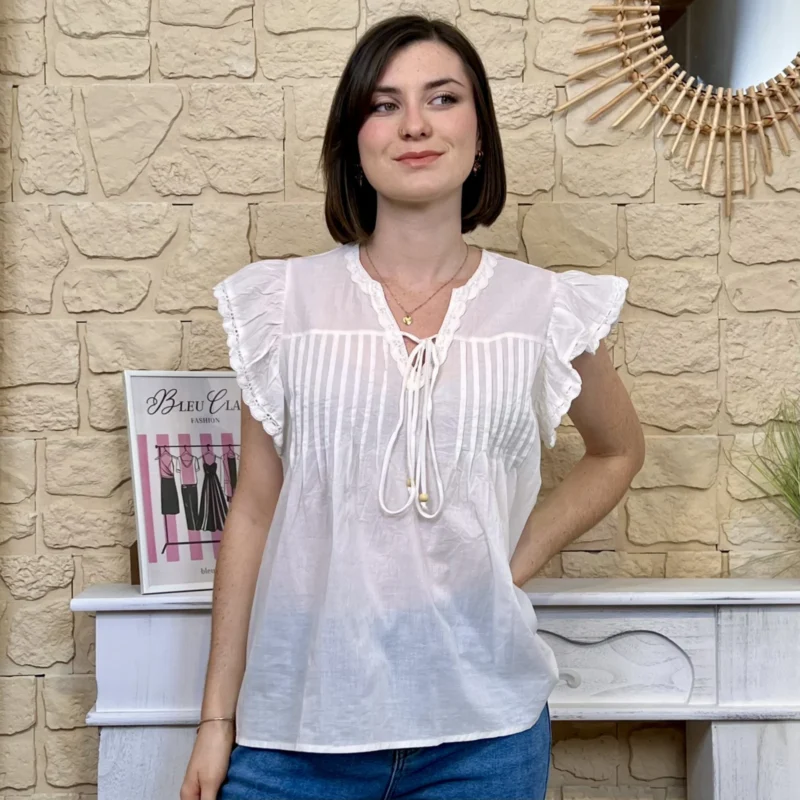 Blouse bohême à volants - blanc - 40