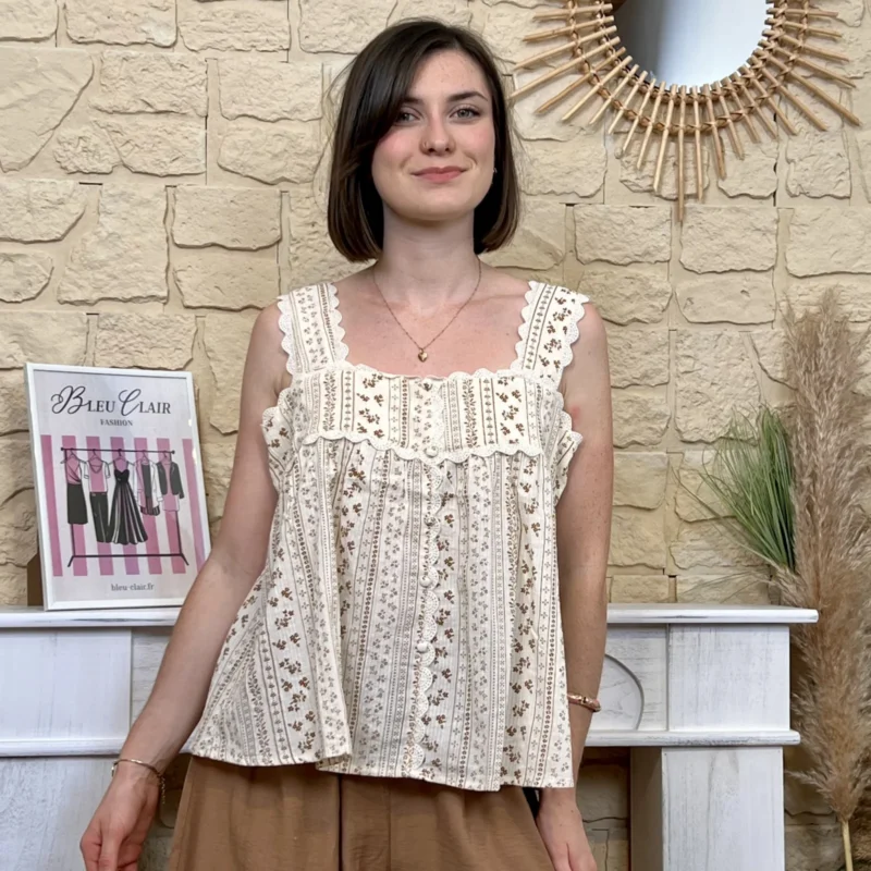 Top bohême fleuri - beige - 38
