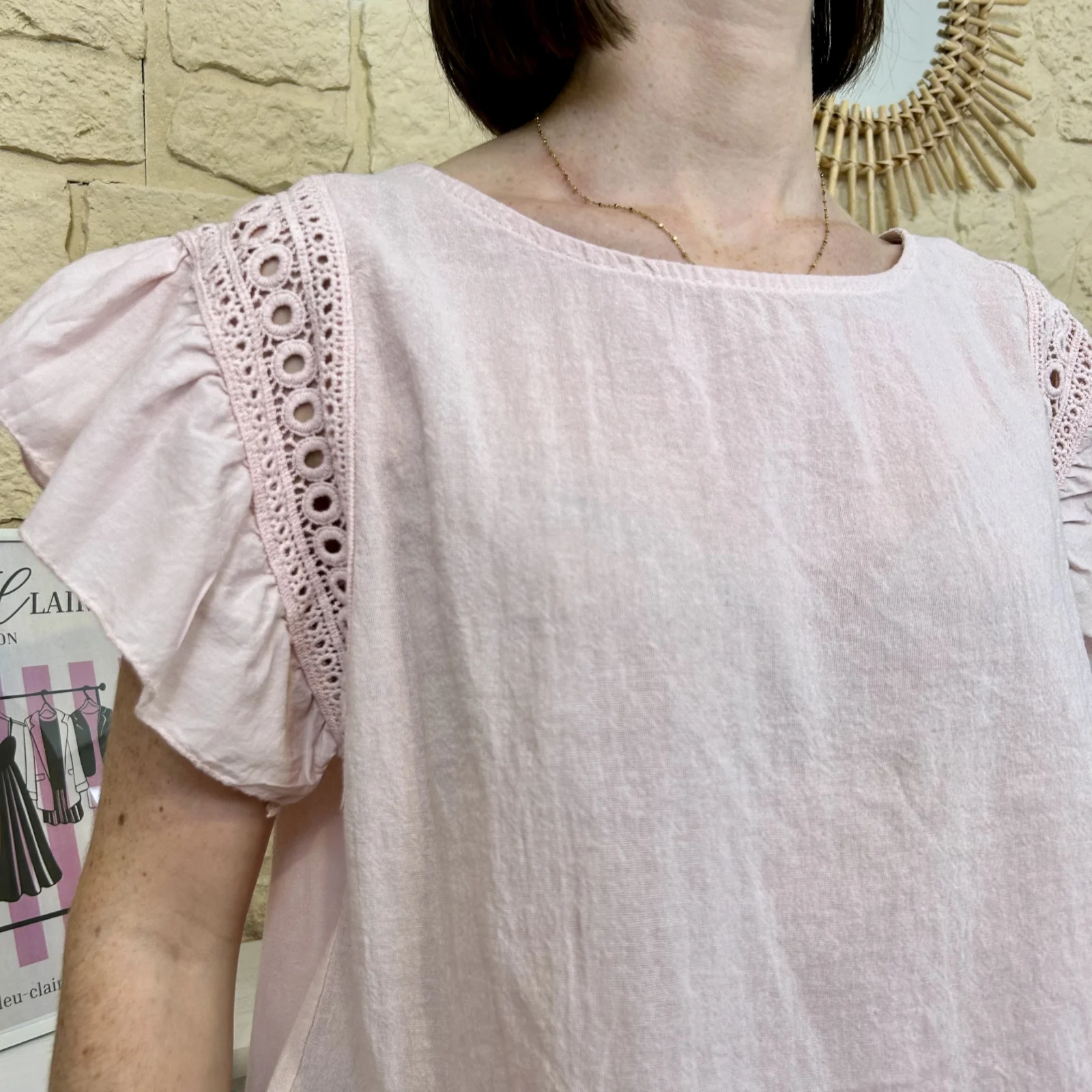 Blouse avec manches volantées (TU) - rose-pale - taille-unique