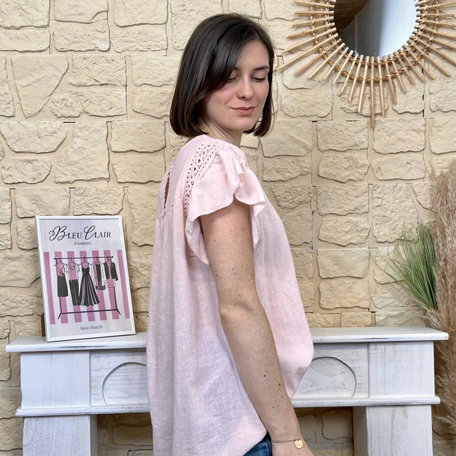 Blouse avec manches volantées (TU) - rose-pale - taille-unique
