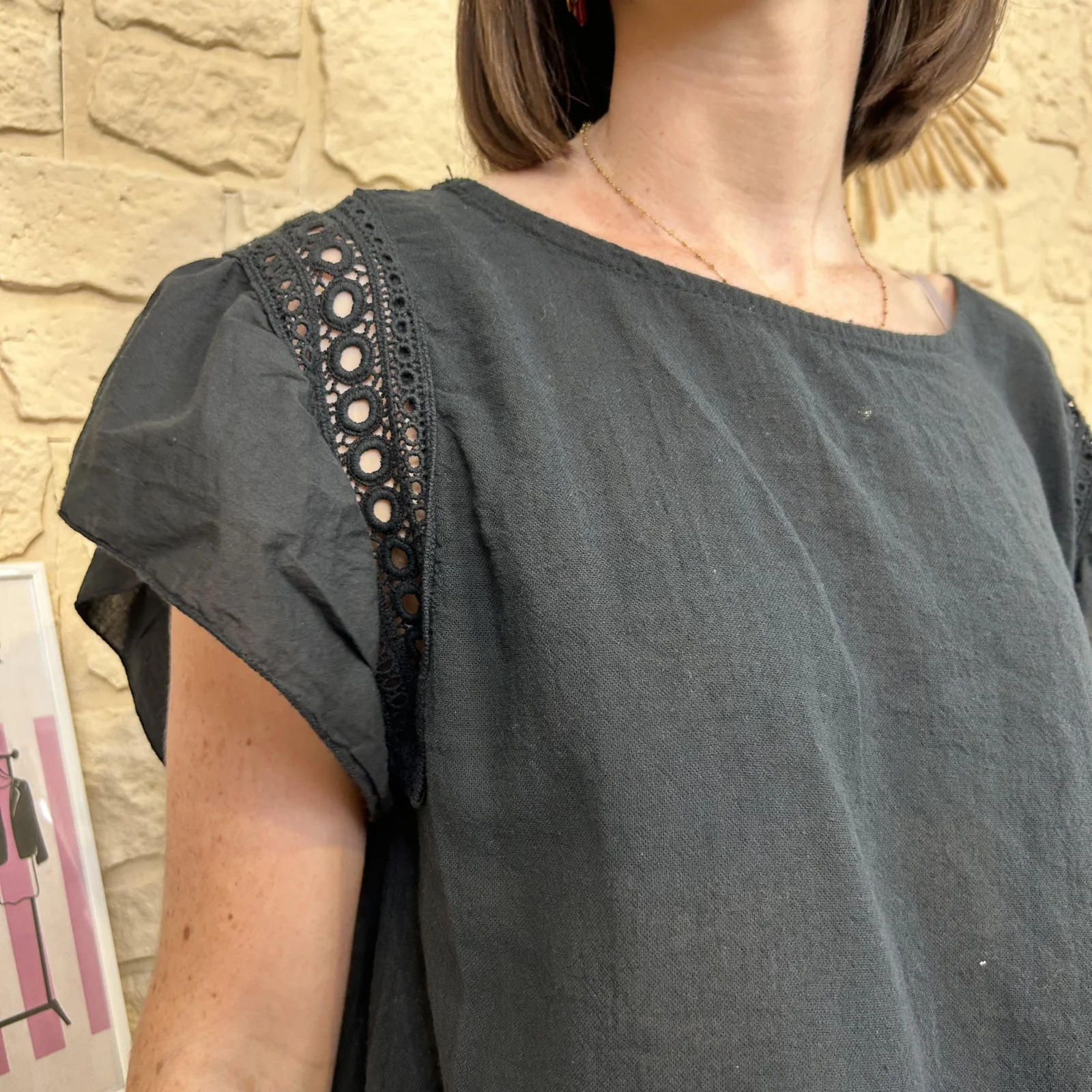 Blouse avec manches volantées (TU) - noir - taille-unique