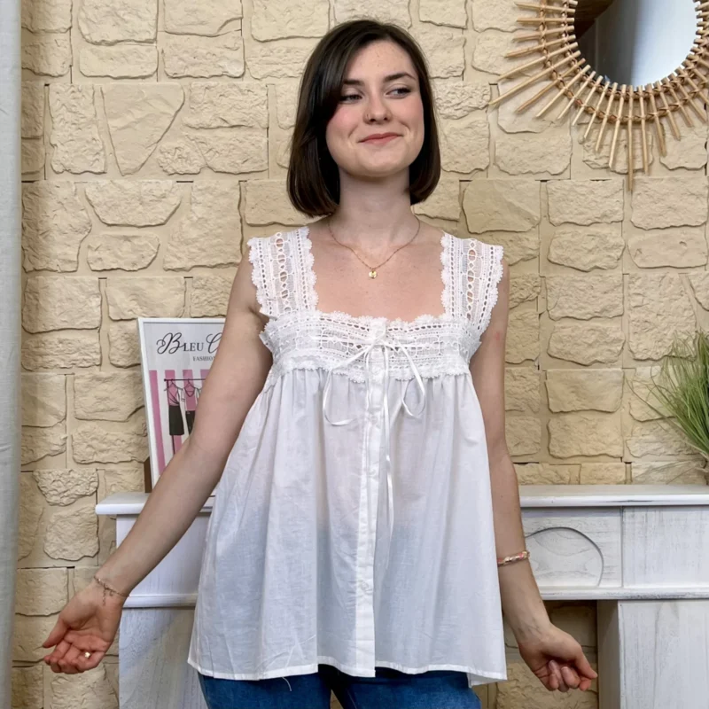 Blouse bohême dentelle - blanc - 40