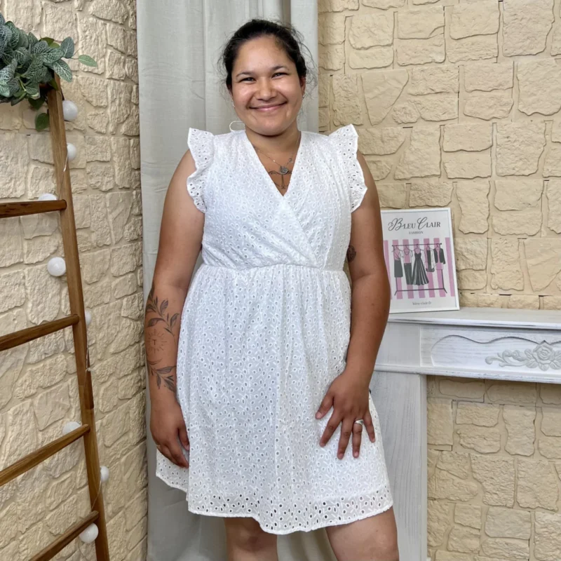 Robe borderies anglaises (T40-T48) - blanc - 48