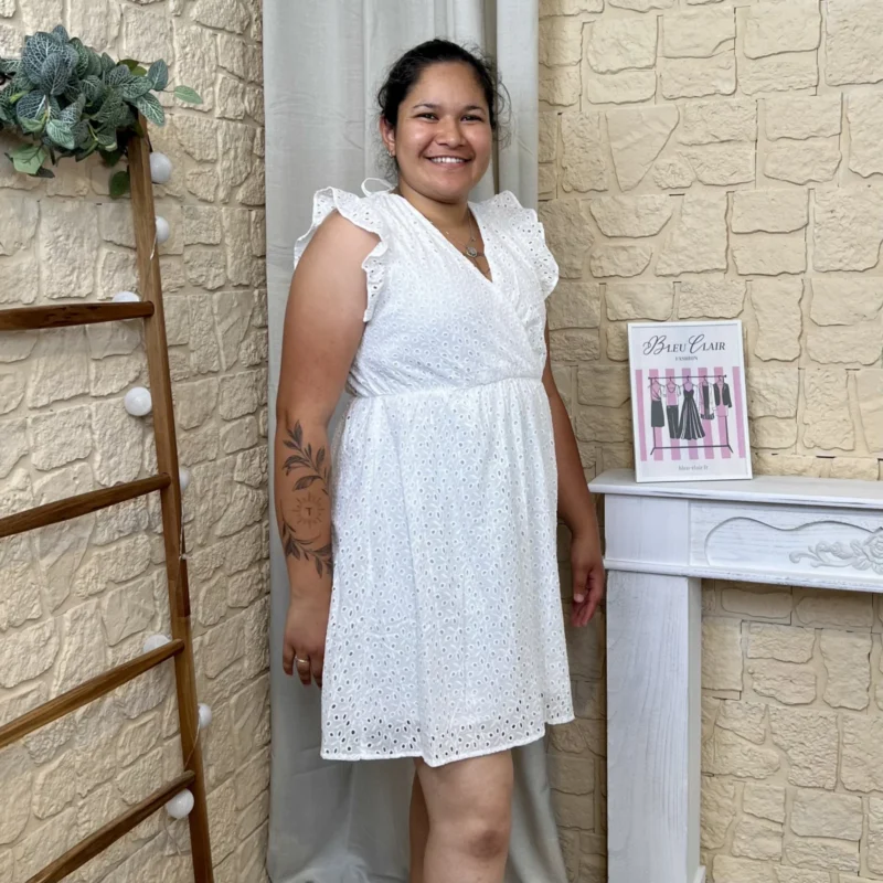 Robe borderies anglaises (T40-T48) - blanc - 48