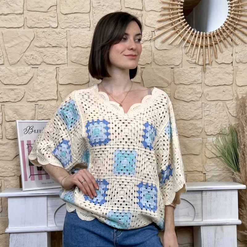 Pull en crochet - bleu-ciel - 38