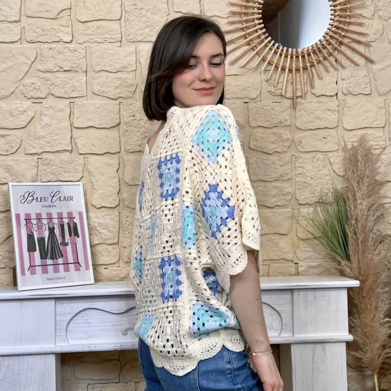 Pull en crochet - bleu-ciel - 38