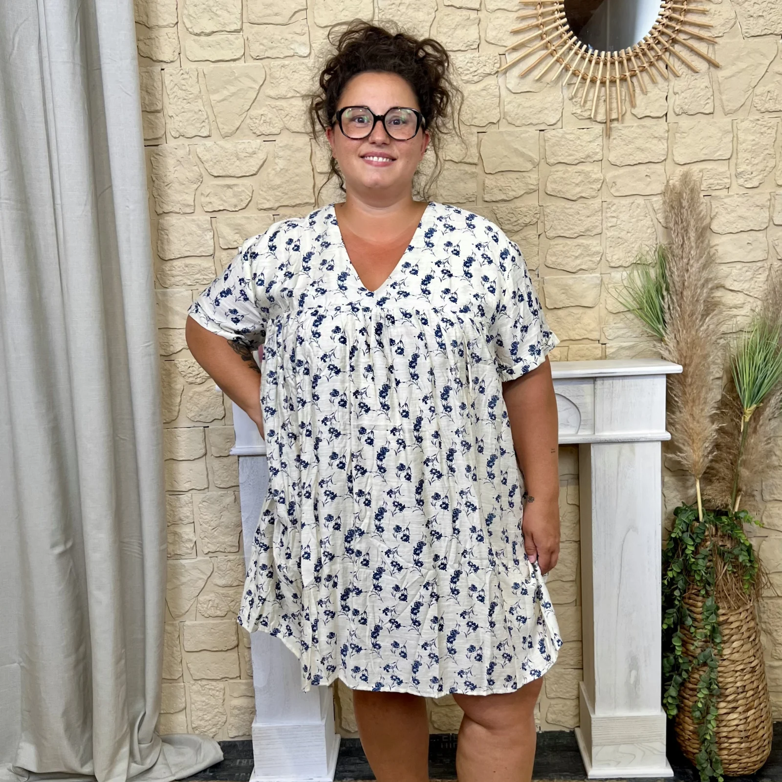 Robe-short petites fleurs - beige - 48