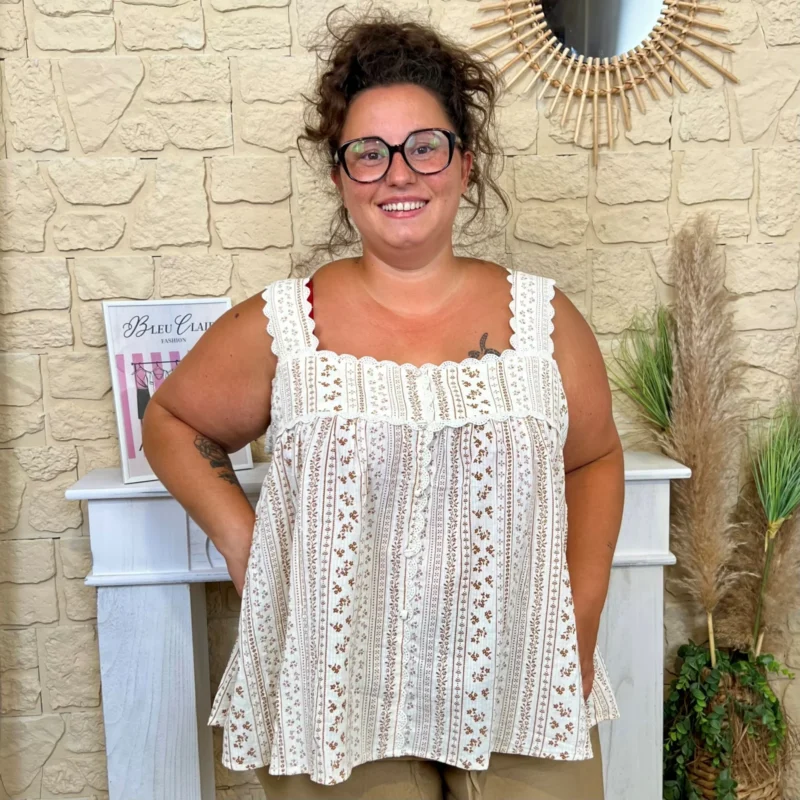 Top bohême fleuri - beige - 48