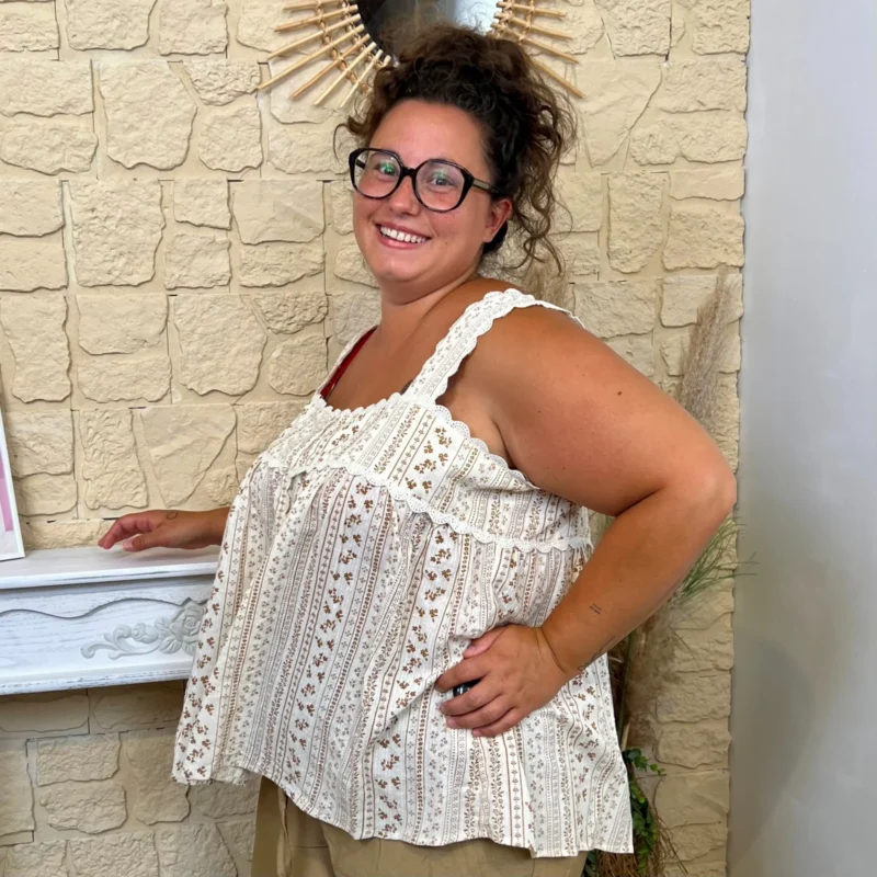 Top bohême fleuri - beige - 48