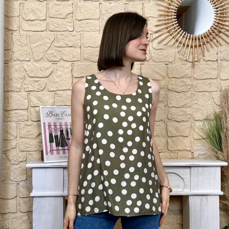 Débardeur fluide à pois - kaki - taille-unique
