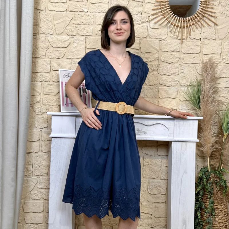 Robe broderie anglaise - marine - taille-unique